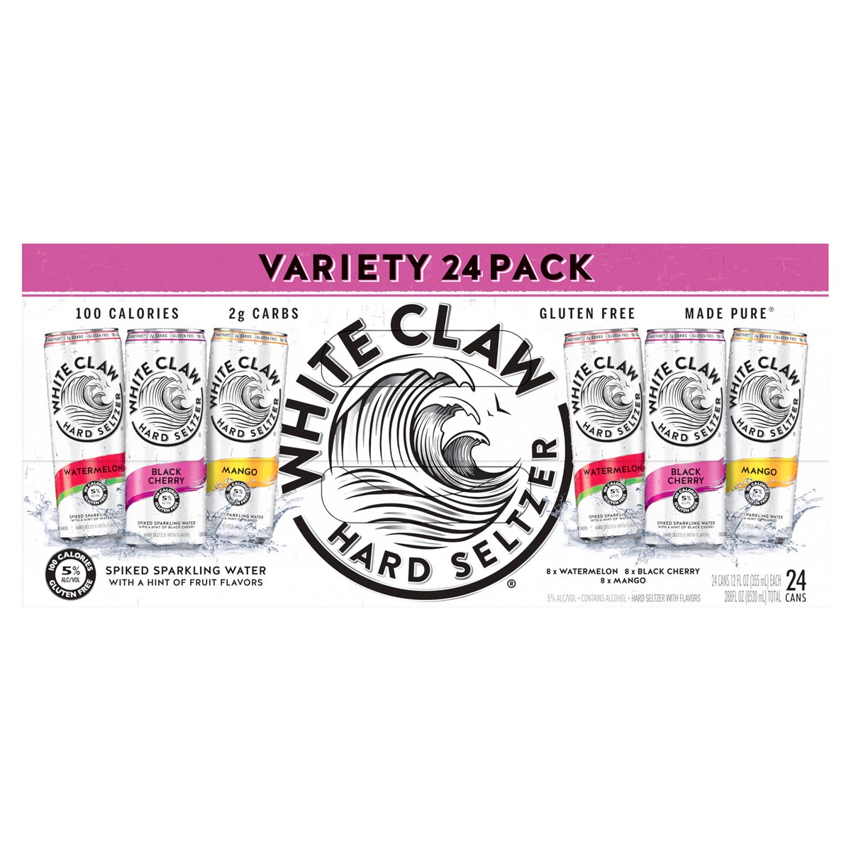 slide 1 of 7, White Claw Variety Pack 24pk, 24 ct; 12 oz