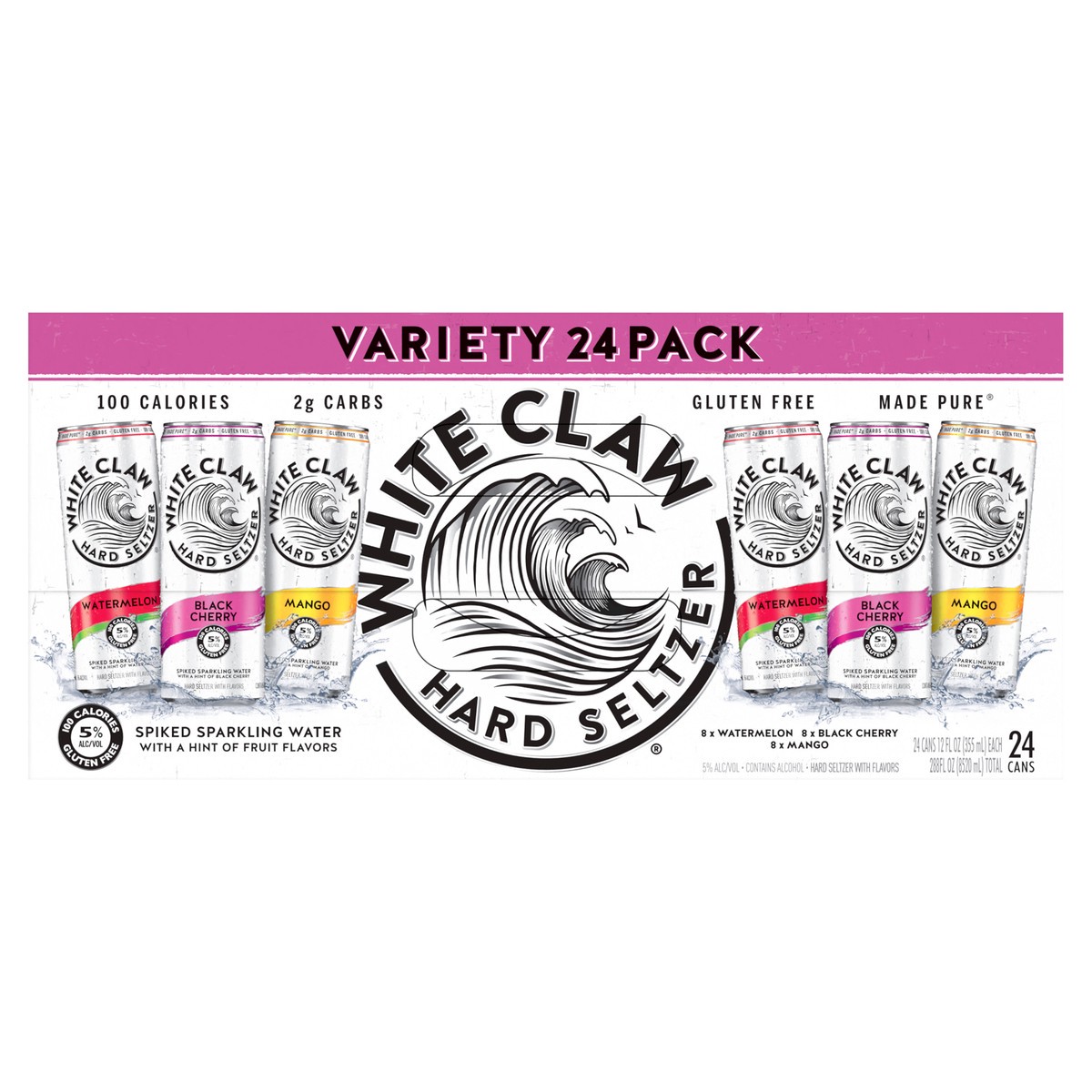 slide 1 of 7, White Claw Hard Seltzer Variety Pack 24pk, 24 ct; 12 oz