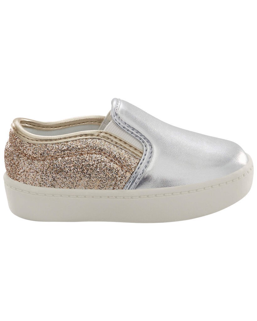 slide 3 of 6, Carter's Toddler Metallic Slip-On Casual Shoes Silver 4, 1 ct