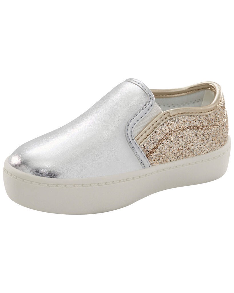 slide 4 of 6, Carter's Toddler Metallic Slip-On Casual Shoes Silver 4, 1 ct