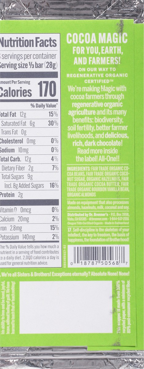 slide 7 of 9, Dr. Bronner's Chocolate Crisp Hazelnut Butter Bar, 2.1 oz