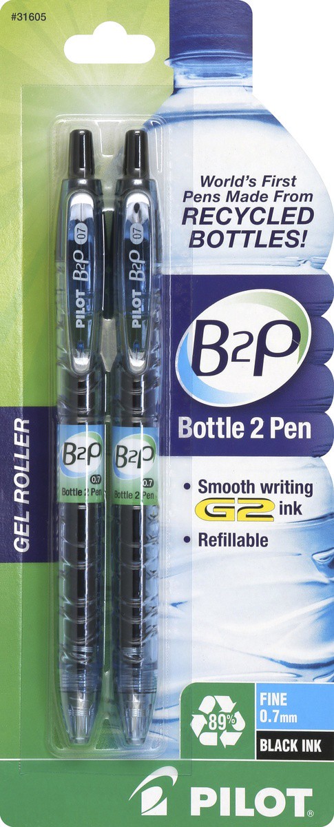 slide 2 of 2, Pilot B2P Begreen Gel Rolling Ball Pen Retractable Black Ink, 2 ct