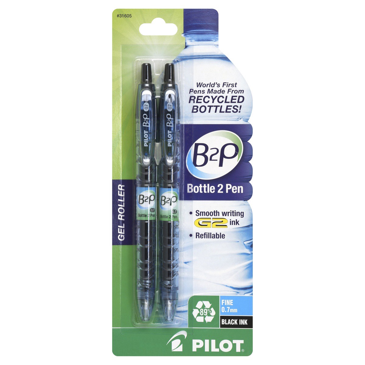 slide 1 of 2, Pilot B2P Begreen Gel Rolling Ball Pen Retractable Black Ink, 2 ct