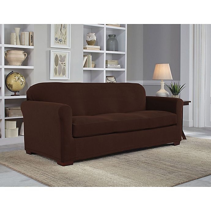 slide 1 of 1, Perfect Fit NeverWet Luxury Sofa Slipcover - Chocolate, 2 ct