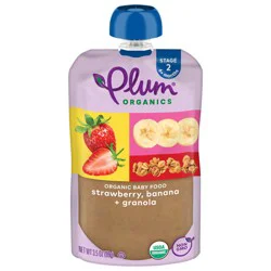 Plum Organics Stage 2 Organic Baby Food Strawberry, Banana + Granola 3.5oz Pouch