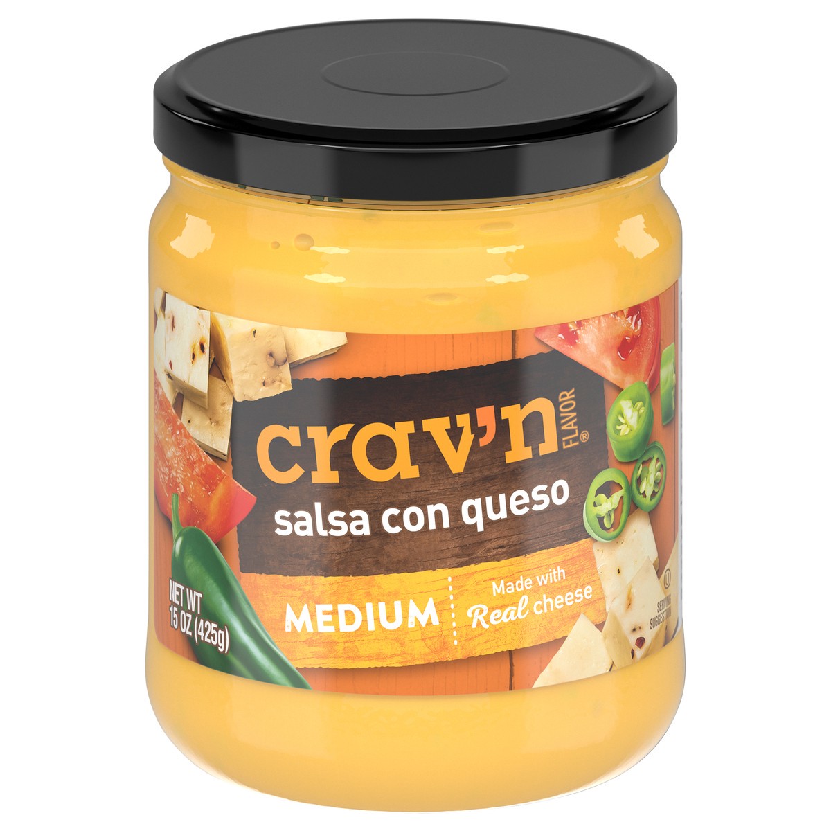slide 3 of 4, Crav'n Salsa Queso Med, 15 oz