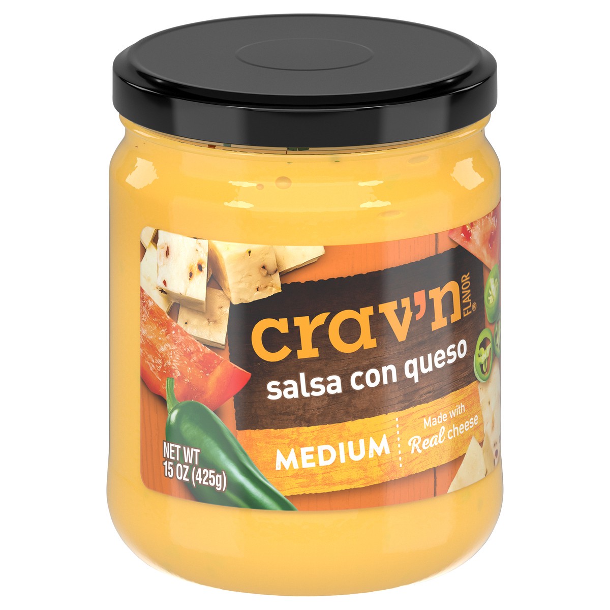 slide 2 of 4, Crav'n Salsa Queso Med, 15 oz