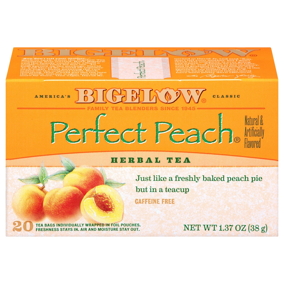 slide 1 of 10, Bigelow Perfect Peach Tea, 20 ct
