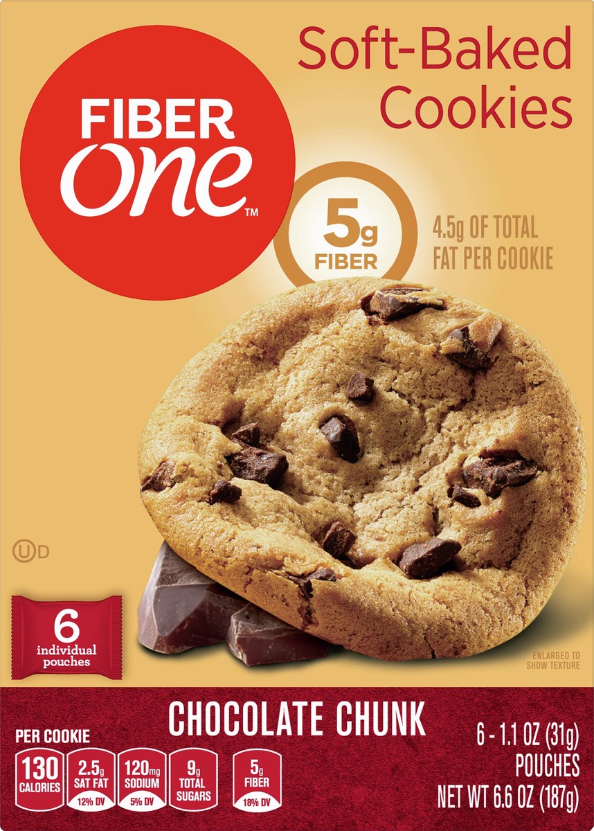 slide 4 of 12, Fiber One Soft-Baked Chocolate Chunk Cookies 6 ea, 6 ct