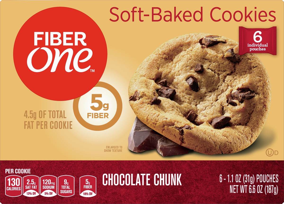 slide 5 of 12, Fiber One Soft-Baked Chocolate Chunk Cookies 6 ea, 6 ct