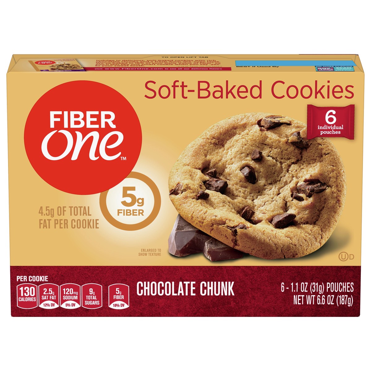 slide 1 of 12, Fiber One Soft-Baked Chocolate Chunk Cookies 6 ea, 6 ct