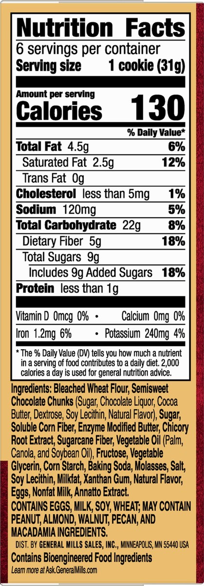 slide 8 of 12, Fiber One Soft-Baked Chocolate Chunk Cookies 6 ea, 6 ct