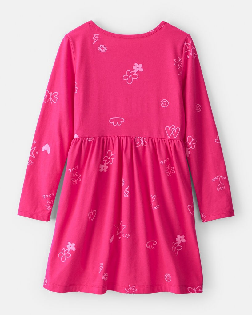 slide 3 of 3, Carter's Girls Doodle Print Long-Sleeve Dress - Pink Fuchsia 12, 1 ct