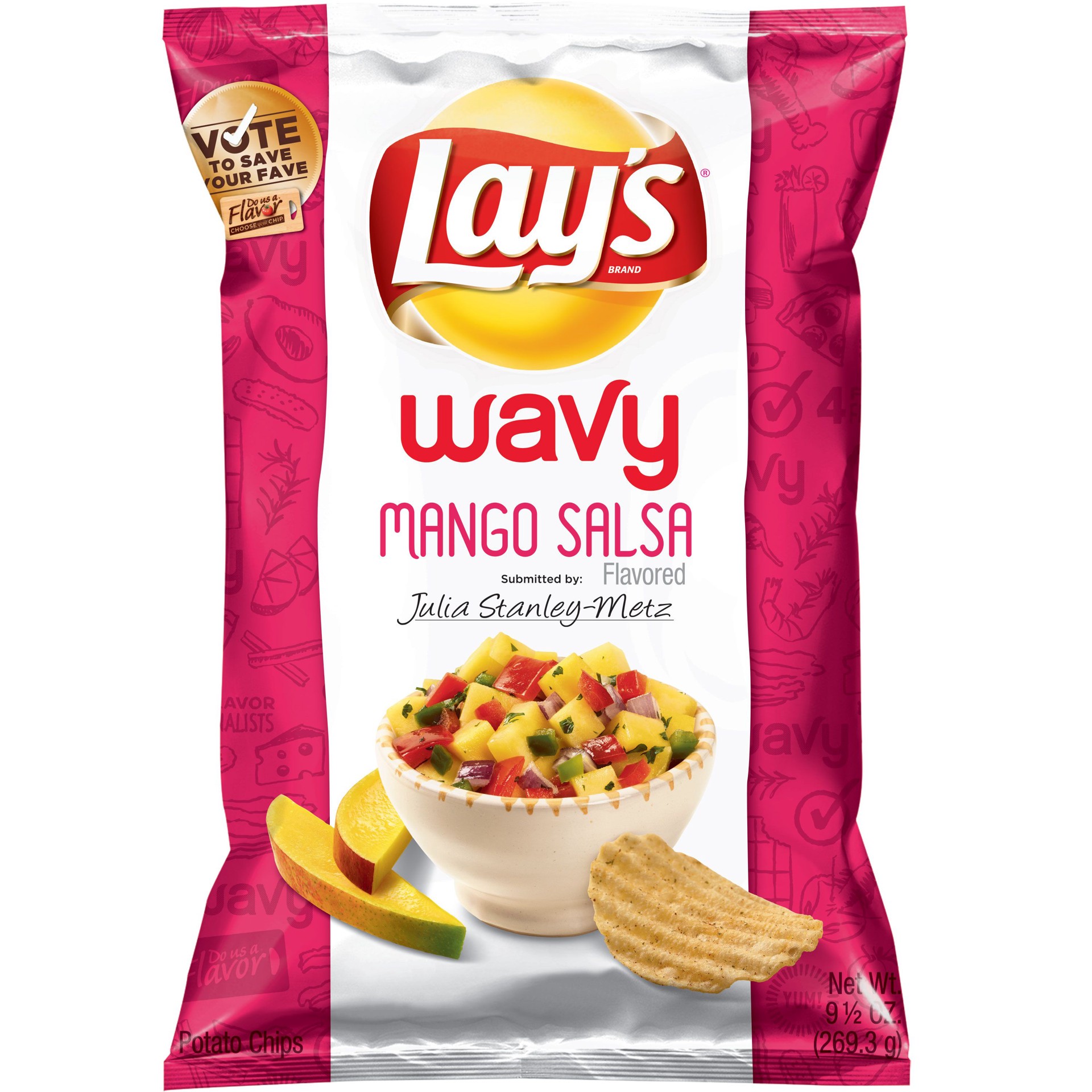 slide 1 of 2, Lay's Wavy Potato Chips Mango Salsa 9.5 Ounce Plastic Bag, 9.5 oz