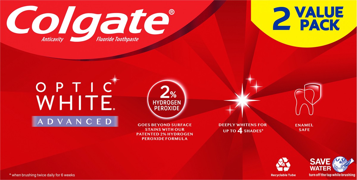 slide 3 of 8, Colgate Optic White Advanced Teeth Whitening Toothpaste, Sparkling White, 9 oz