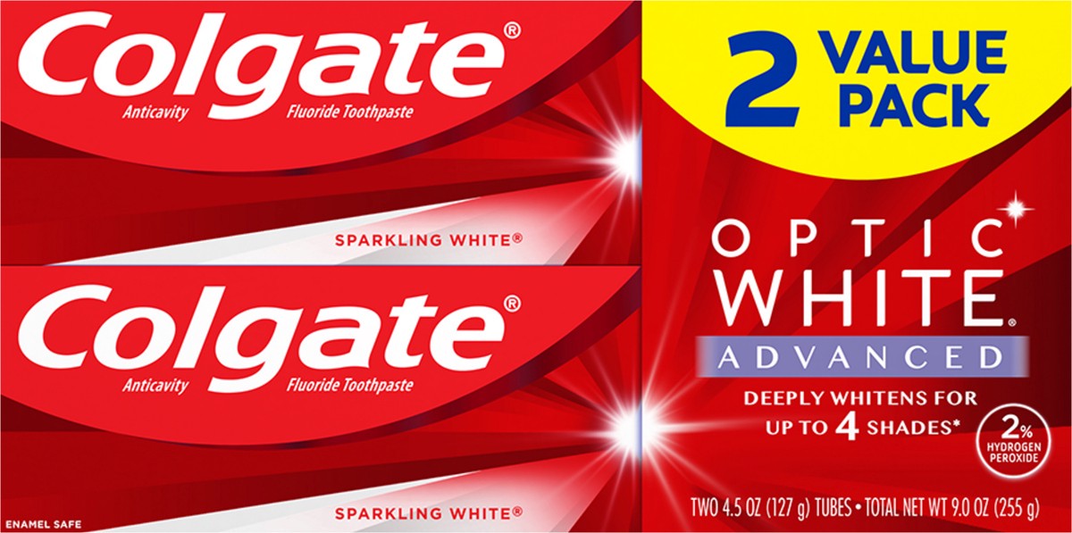 slide 7 of 8, Colgate Optic White Advanced Teeth Whitening Toothpaste, Sparkling White, 9 oz