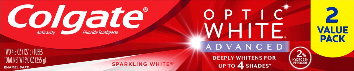 slide 8 of 8, Colgate Optic White Advanced Teeth Whitening Toothpaste, Sparkling White, 9 oz