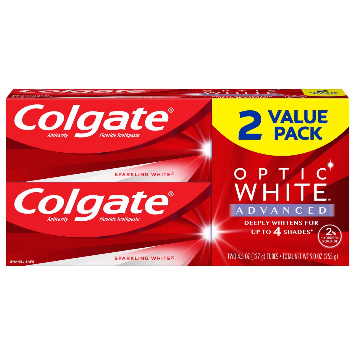 slide 1 of 8, Colgate Optic White Advanced Teeth Whitening Toothpaste, Sparkling White, 9 oz