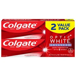 Colgate Optic White Advanced Teeth Whitening Toothpaste, Sparkling White, 4.5 Oz, 2 Pack