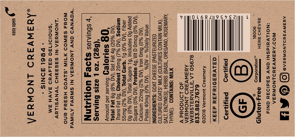 slide 2 of 12, Vermont Creamery Herb Goat Cheese Log, 4 oz, 4 oz