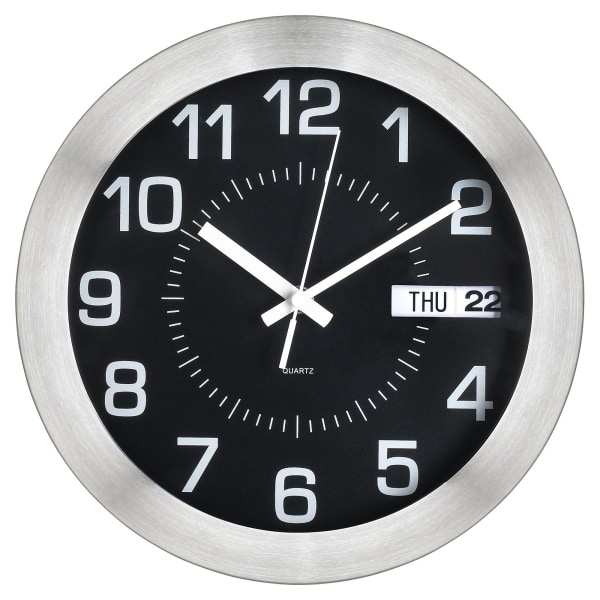 slide 1 of 1, Realspace Round Wall Clock, 11'', Brushed Silver, 1 ct