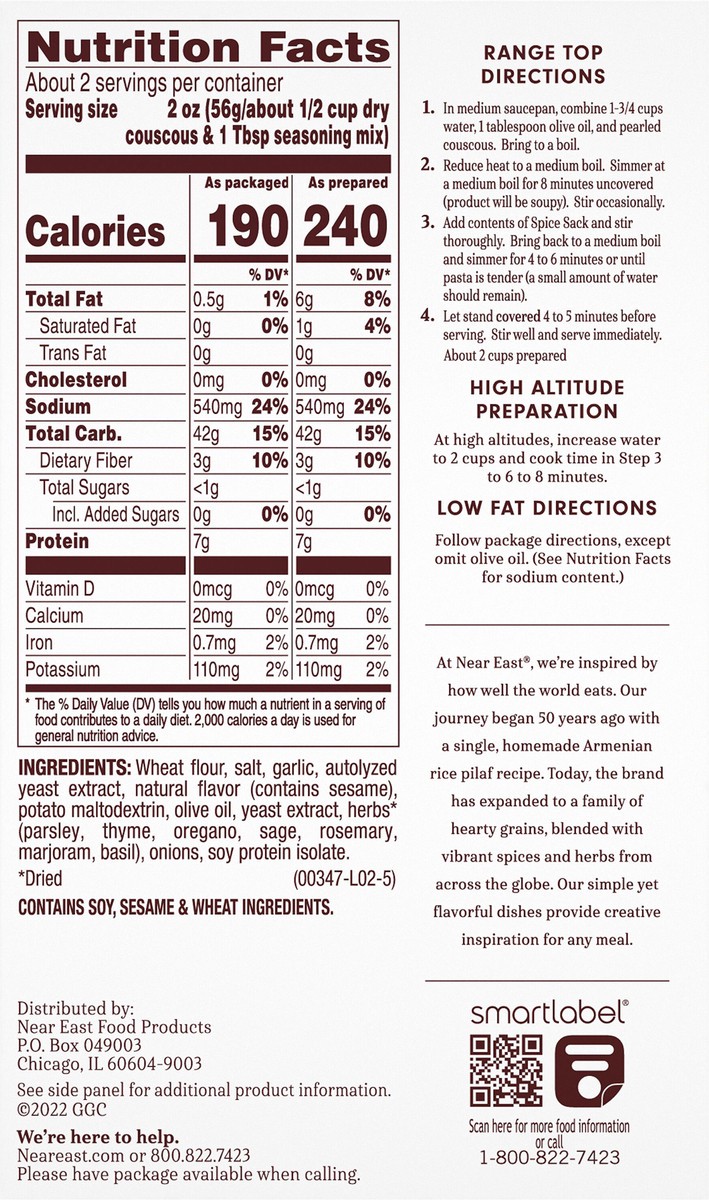 slide 3 of 6, Near East Pearled Couscous Mix Roasted Garlic & Olive Oil Flavor 4.7 Oz, 4.7 oz