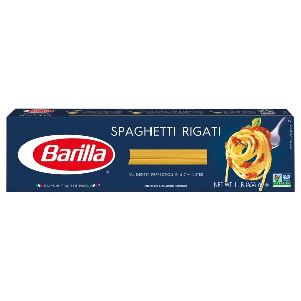 slide 1 of 9, Barilla Spaghetti Rigati 16 oz, 1 lb