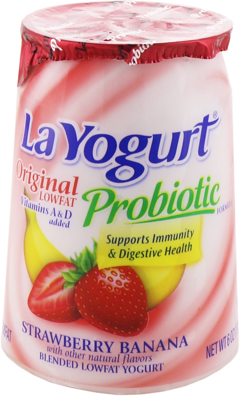 slide 1 of 1, La Yogurt Probiotic Blended Lowfat Yogurt Strawberry Banana, 6 oz