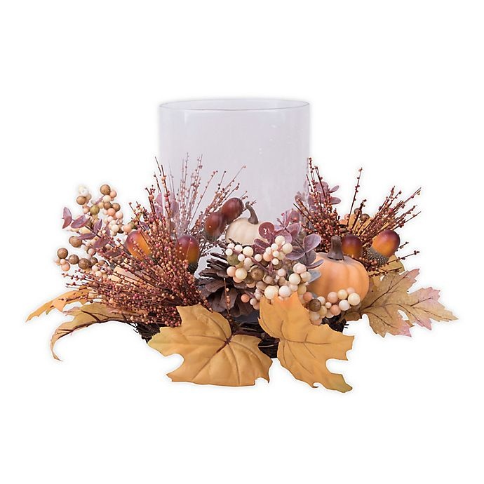 slide 1 of 1, Heritage Home Harvest Fall Leaves Hurricane Glass Candle Holder, 1 ct
