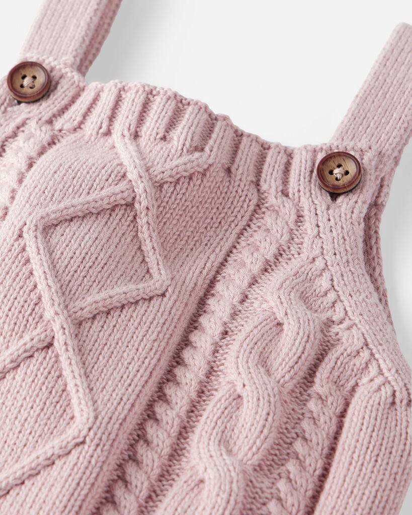 slide 3 of 4, Littleplanet Baby Girl Organic Cotton Cable Knit Overalls Pink NB, 1 ct