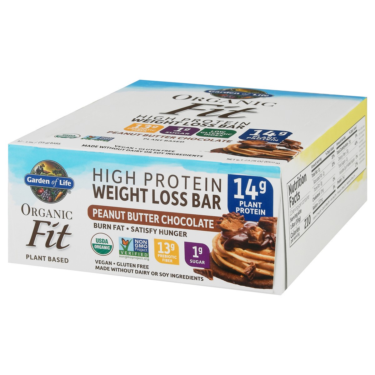 slide 3 of 9, Garden of Life Organic Fit High Protein 12 Pack Peanut Butter Chocolate Weight Loss Bar 12 ea, 12 ct
