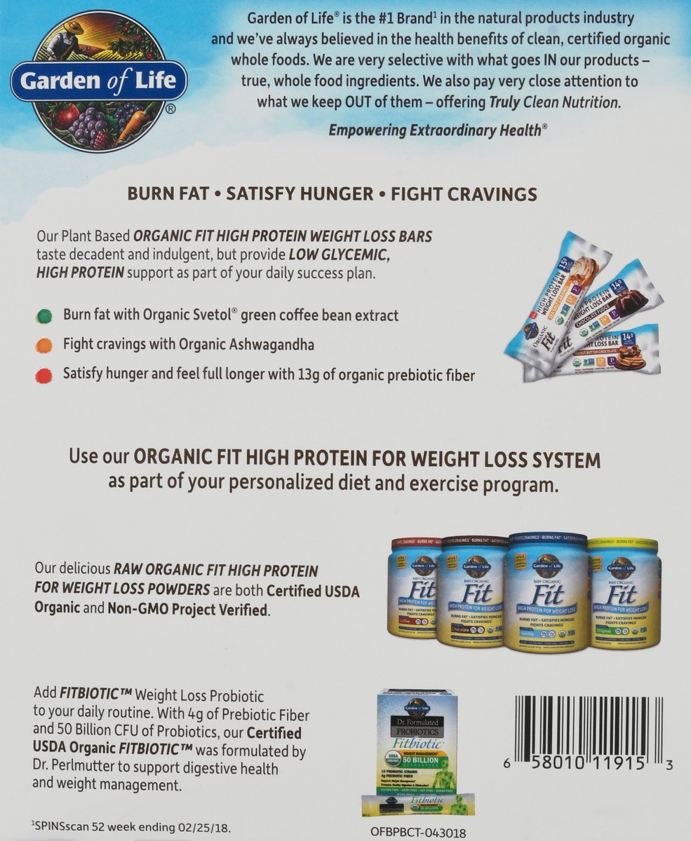 slide 5 of 9, Garden of Life Organic Fit High Protein 12 Pack Peanut Butter Chocolate Weight Loss Bar 12 ea, 12 ct
