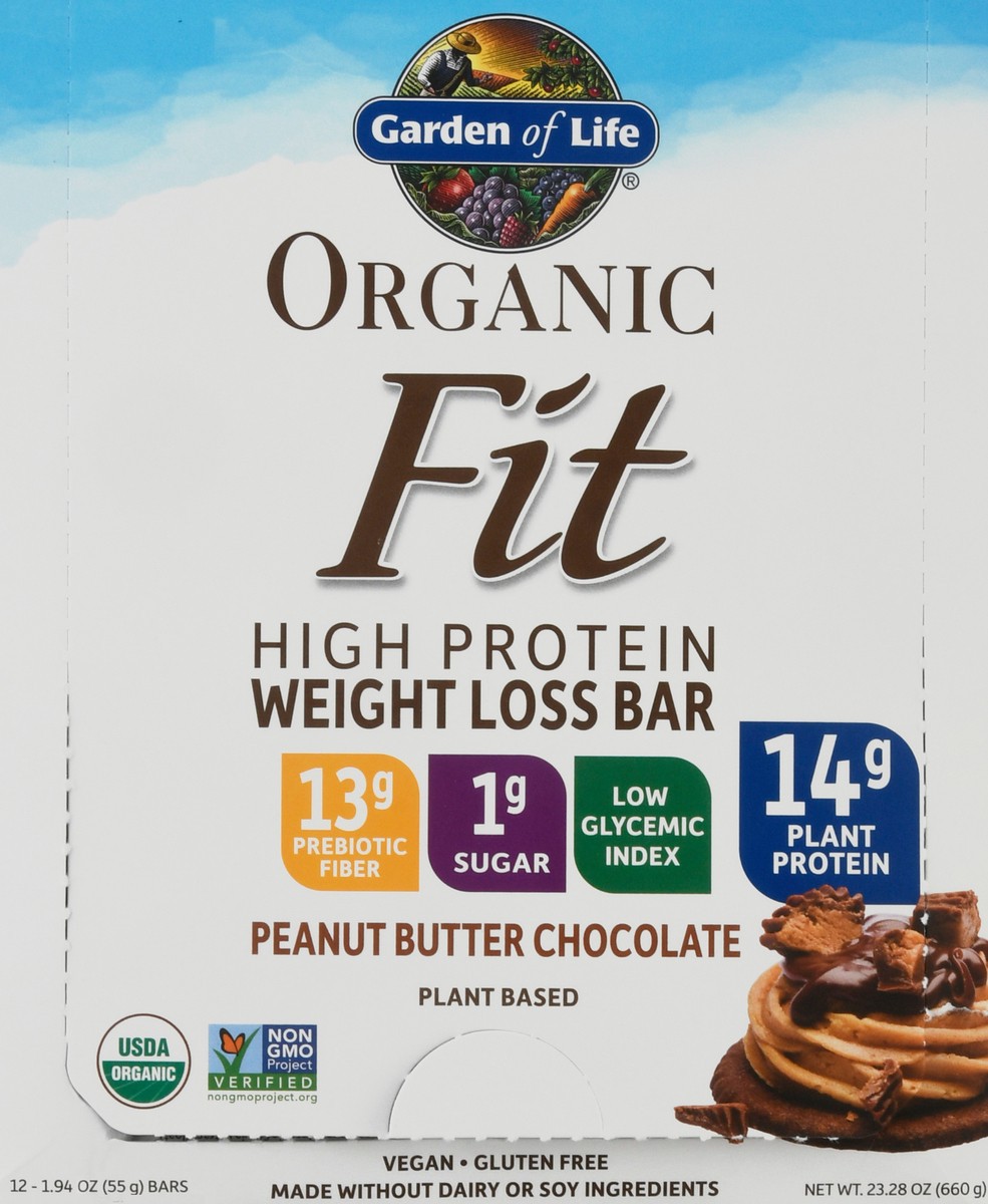 slide 1 of 9, Garden of Life Organic Fit High Protein 12 Pack Peanut Butter Chocolate Weight Loss Bar 12 ea, 12 ct