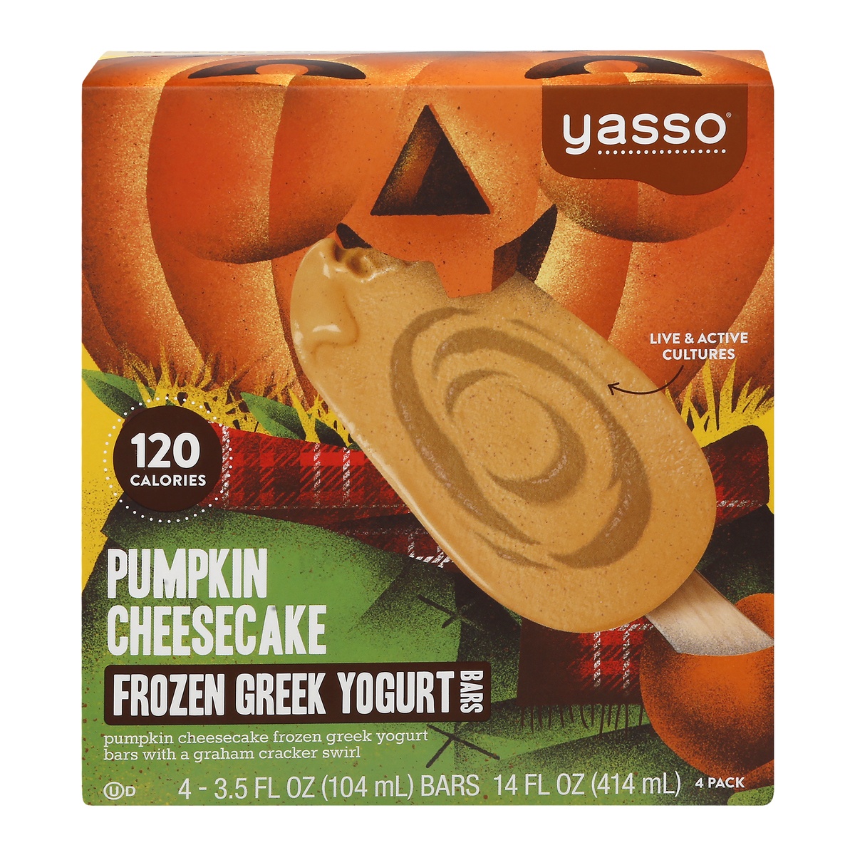 slide 1 of 1, Yasso Pumpkin Cheesecake Frozen Greek Yogurt Bars, 4 ct; 3.5 fl oz