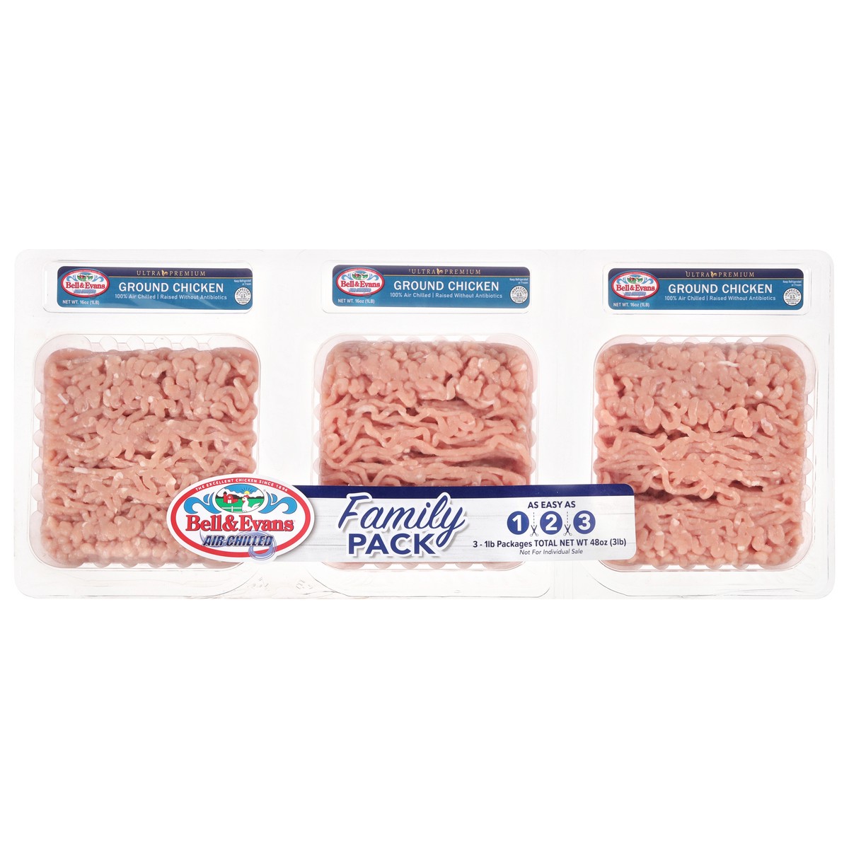 slide 1 of 12, Bell & Evans Ultra Premium Ground Chicken Family Pack, 3 lb