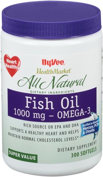 slide 1 of 1, Hy-Vee HealthMarket Fish Oil Dietary Supplement 1000Mg Softgels, 300 ct