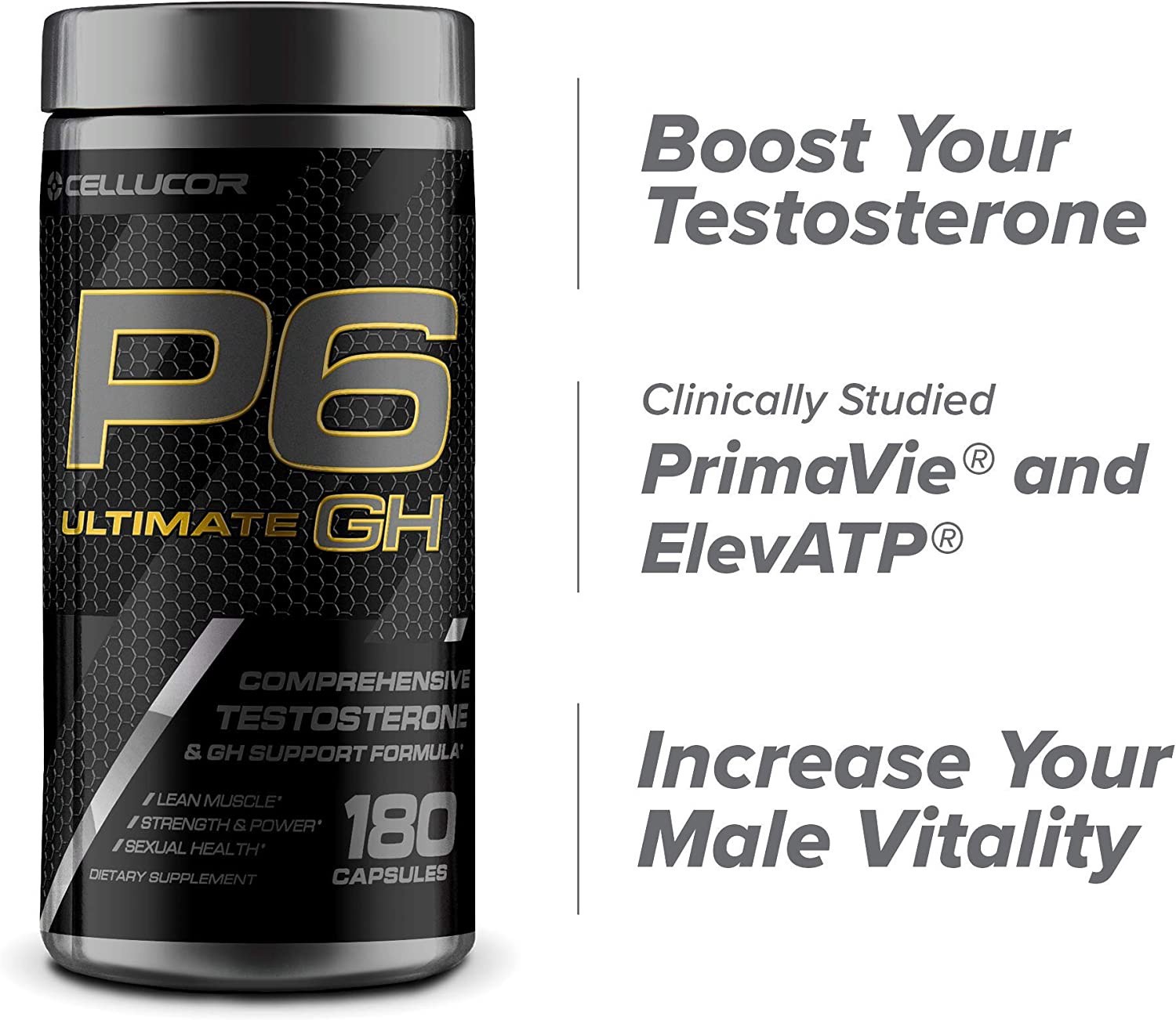 slide 4 of 4, Cellucor, P6 Ultimate, Testosterone, Unflavored, Testosterone Booster, Pump, Focus, 4.40 g