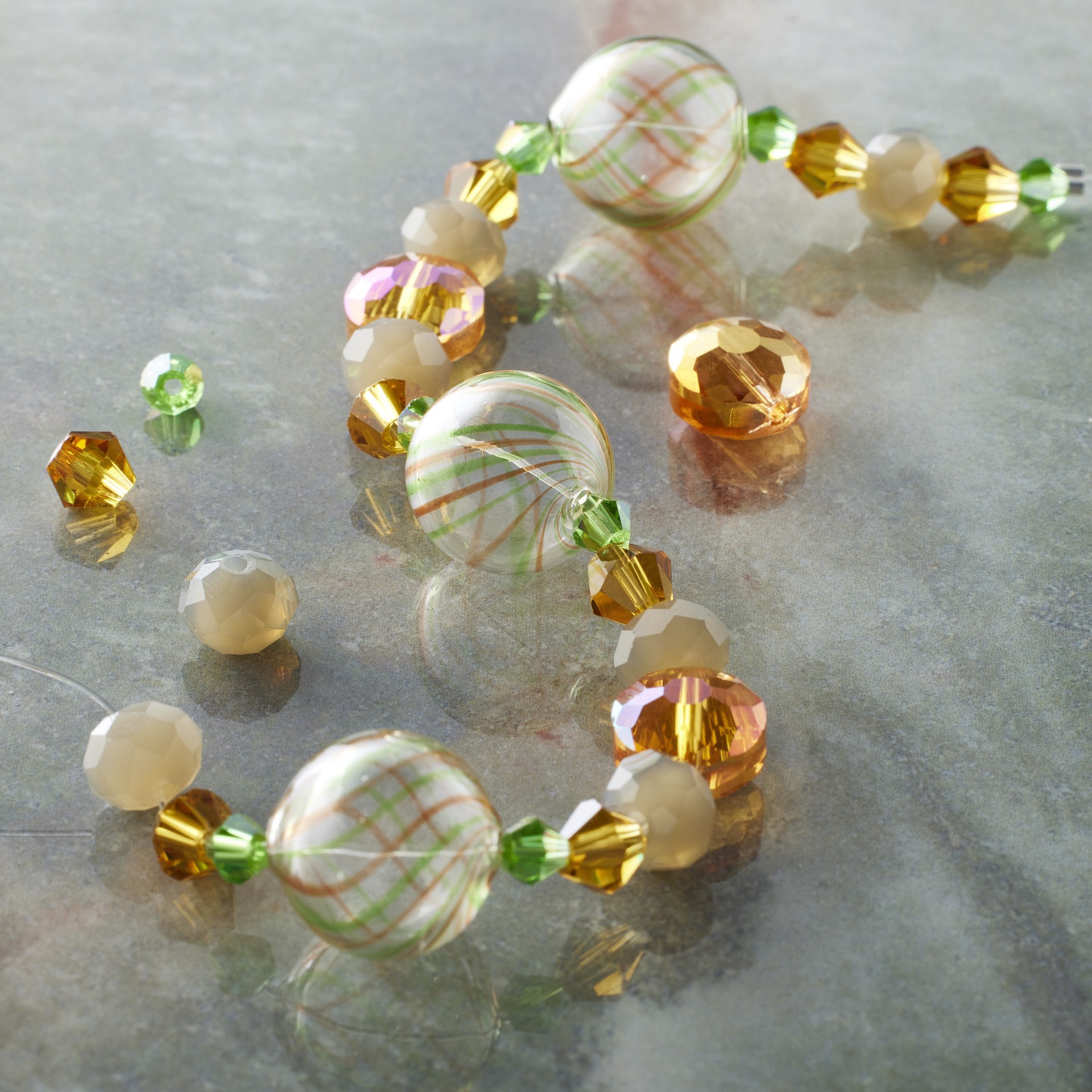 slide 2 of 3, Yellow Lampwork Glass Stripe Round Beads By Bead Landing, 13mm-16mm