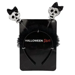 Halloween Bopper Glitter Skull Headband, Silver, 1 Count