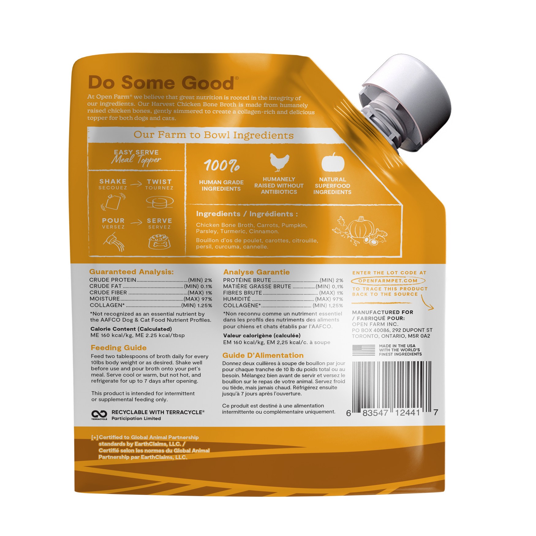 slide 2 of 2, OPEN FARM Harvest Chicken Bone Broth for Dogs & Cats 12 oz, 12 oz