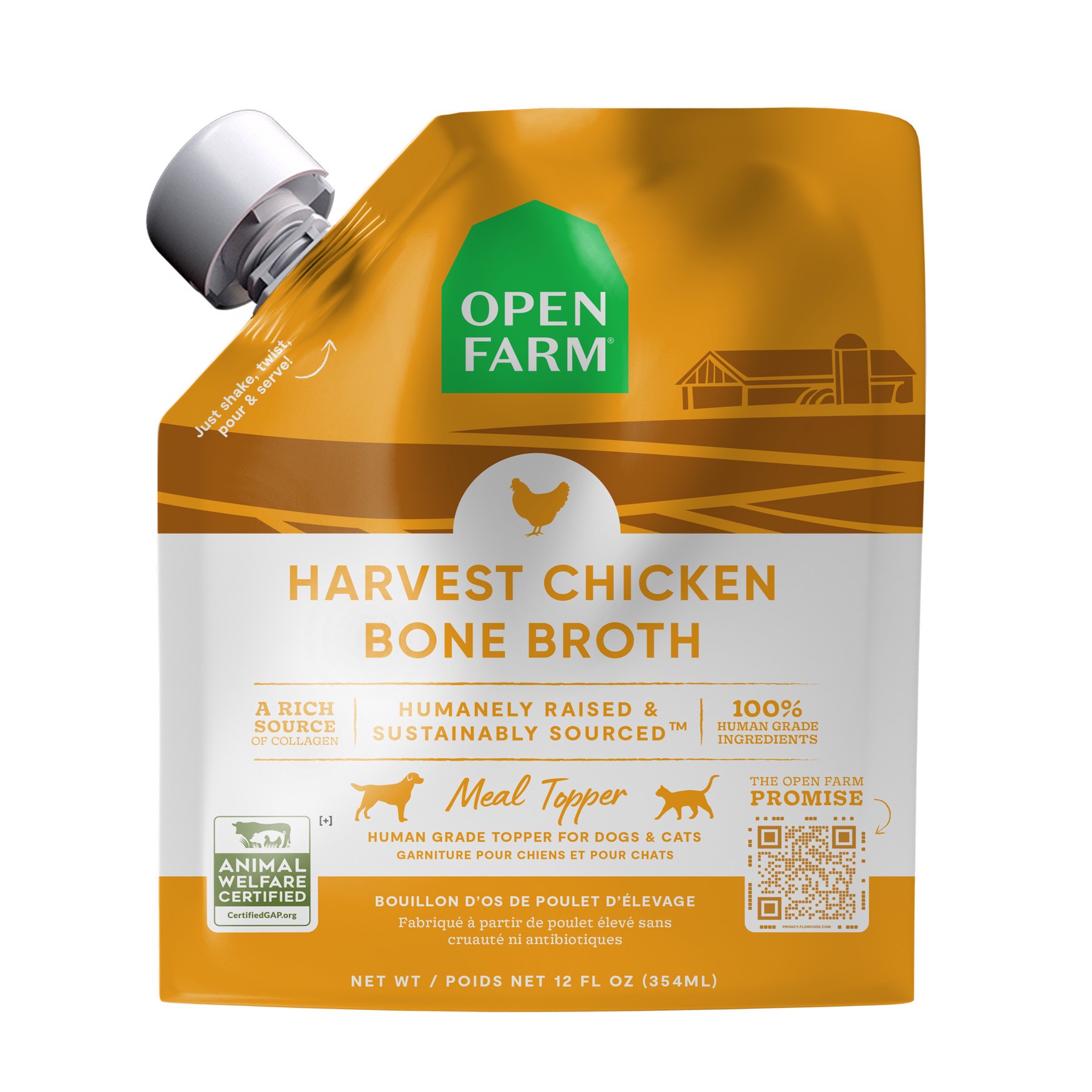 slide 1 of 2, OPEN FARM Harvest Chicken Bone Broth for Dogs & Cats 12 oz, 12 oz