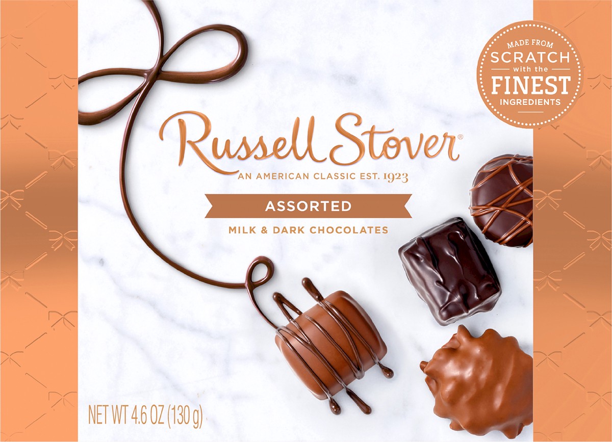 slide 7 of 9, Russell Stover Assorted Milk & Dark Chocolate Gift Box, 4.6 oz. (˜ 8 pieces), 8 ct