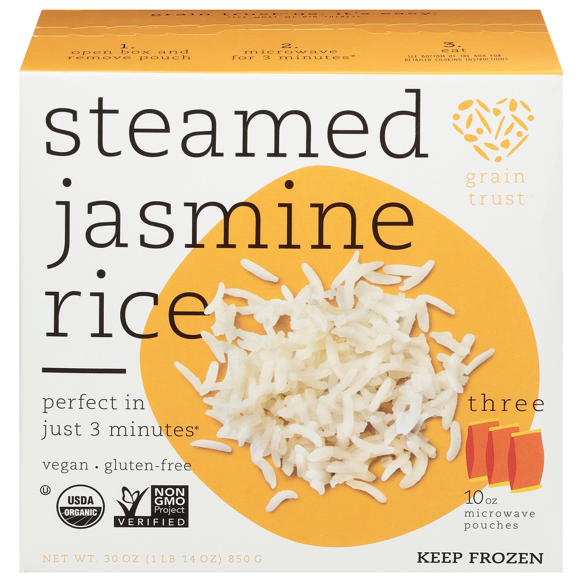 slide 1 of 1, Grain Trust Steamed Jasmine Rice 3 - 10 oz Pouches, 3 ct