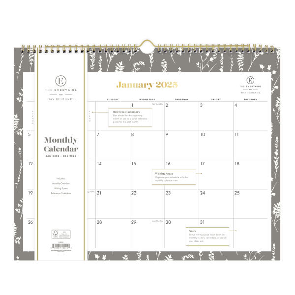 slide 2 of 2, 2025 Day Designer Monthly Wall Calendar, 15"" X 12"", Pressed Floral Cream, January 2025 To December 2025, 1 ct