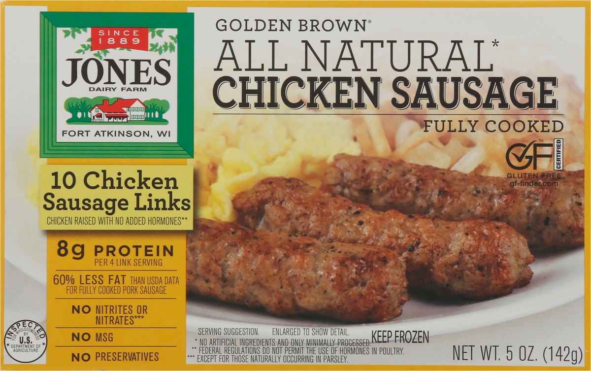 slide 8 of 9, Jones Dairy Farm Golden Brown All Natural Fully Cooked Chicken Sausage Links, 10 ct