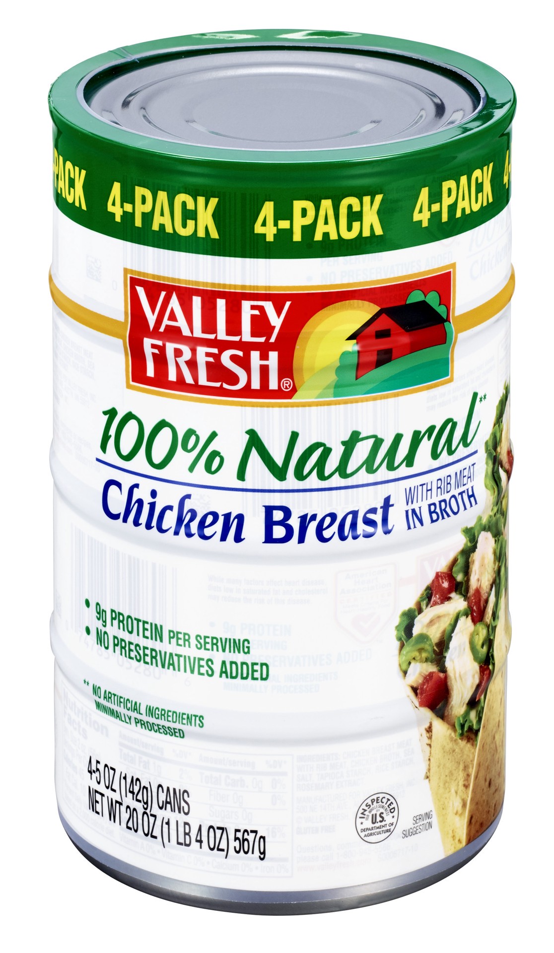 slide 1 of 6, VALLEY FRESH 100% Natural Chicken Breast, 4 ct