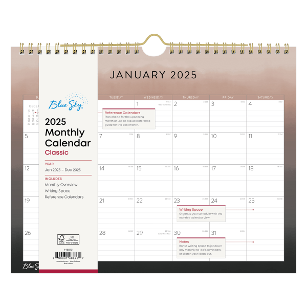 slide 2 of 2, 2025 Blue Sky Monthly Wall Calendar, 11"" X 8-3/4"", Inner Peace, January 2025 To December 2025, 1 ct