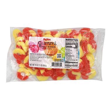 slide 1 of 1, Hy-Vee Gummi Peach Rings, 16 oz
