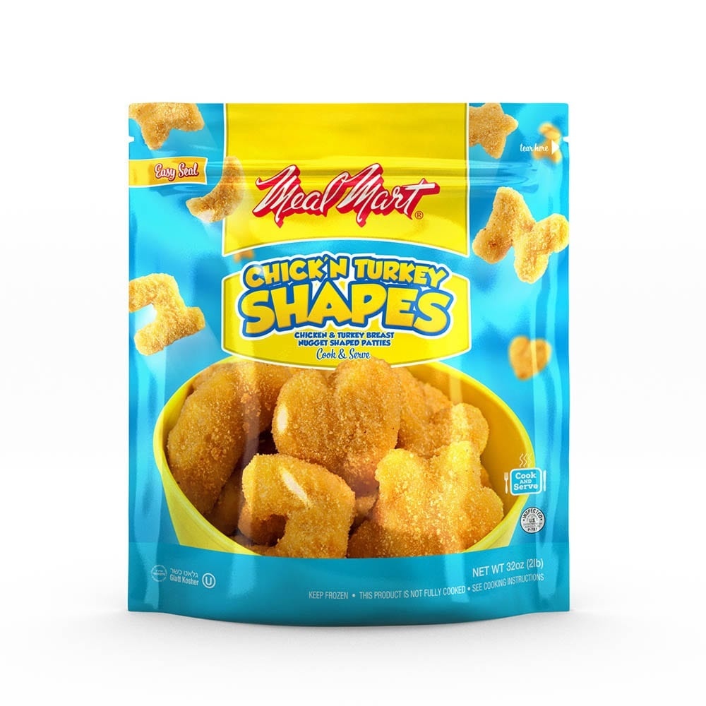 slide 1 of 1, Meal Mart Chic'N Shapes Breaded Chicken Breast Nuggets, 32 oz