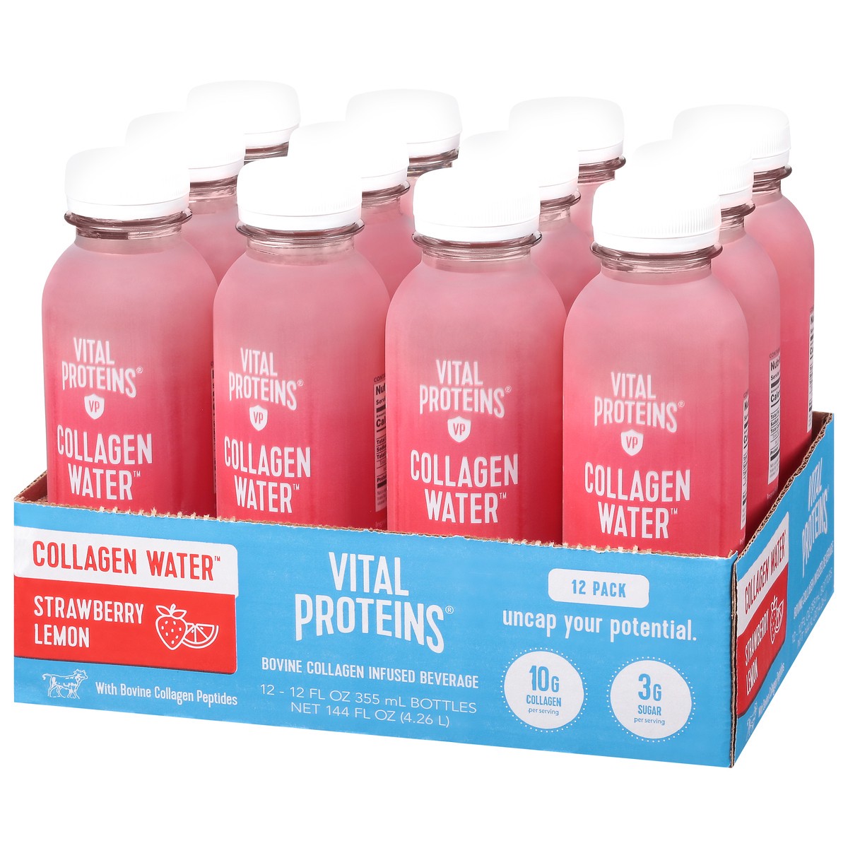 slide 2 of 11, Vital Proteins Strawberry Lemon Collagen Water 12-12 fl oz Bottles, 12 ct